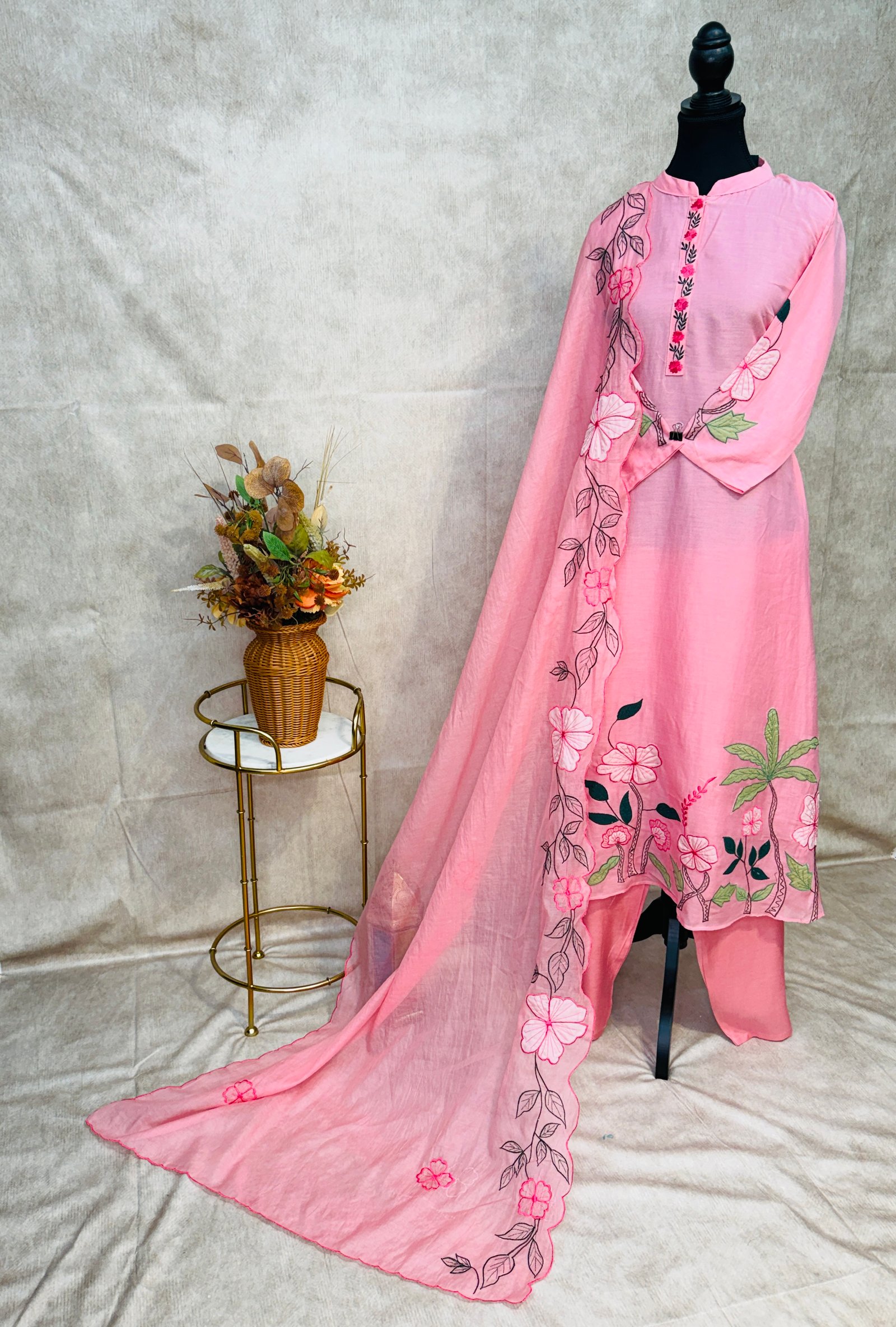 Pure Mul Chanderi Blush Pink 3 Pc Suit